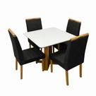 Mesa de Jantar Bali 90x90cm com Vidro e 4 Cadeiras Giulia em Veludo Estofadas Minas Plac Cor Cinamomo Off White com Tecido Preto