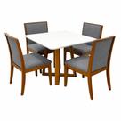 Mesa de Jantar Bali 90x90cm com Vidro e 4 Cadeiras Lara Kappesberg em Linho Madeira Minas Plac Cor Cinamomo Off White com Tecido Cinza Mesa de Jantar Bali 90x90cm com Vidro e 4 Cadeiras Lara Kappesberg em Linho Madeira Minas Plac Cor Cinamomo Off White com Tecido Cinza