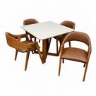 Mesa de Jantar Bali 90x90cm com Vidro e 4 Cadeiras Perola em material sintético Madeira Minas Plac Cor Cinamomo Off White com Tecido Marrom