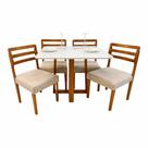 Mesa de Jantar Bali 90x90cm com Vidro e 4 Cadeiras Turquia em Linho Madeira Minas Plac Cor Cinamomo Off White com Tecido Bege