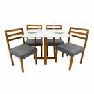 Mesa de Jantar Bali 90x90cm com Vidro e 4 Cadeiras Turquia em Linho Madeira Minas Plac Cor Cinamomo Off White com Tecido Cinza