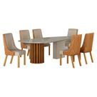Mesa de Jantar Belle 2,00x1,00m Orgânica Com Vidro Cinamomo Off-White Off-White com Kit 6 Cadeiras para Mesa de Jantar Belle Sintético Terracota e Lin