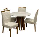 Mesa de Jantar Berlim 100cm Redonda com Vidro e 4 Cadeiras California em Veludo Estofadas Cel Móveis Cor Cinamomo Off White com Tecido Bege