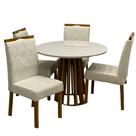 Mesa de Jantar Berlim 100cm Redonda com Vidro e 4 Cadeiras California em Veludo Estofadas Cel Móveis Cor Cinamomo Off White com Tecido Bege