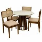 Mesa de Jantar Berlim 100cm Redonda com Vidro e 4 Cadeiras Canada em Linho Madeira Cel Móveis Cor Cinamomo Off White com Tecido Bege Mesa de Jantar Berlim 100cm Redonda com Vidro e 4 Cadeiras Canada em Linho Madeira Cel Móveis Cor Cinamomo Off White com Tecido Bege