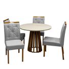 Mesa de Jantar Berlim 100cm Redonda com Vidro e 4 Cadeiras Jasmim em Veludo Estofadas Cel Móveis Cor Cinamomo Off White com Tecido Cinza Mesa de Jantar Berlim 100cm Redonda com Vidro e 4 Cadeiras Jasmim em Veludo Estofadas Cel Móveis Cor Cinamomo Off White com Tecido Cinza