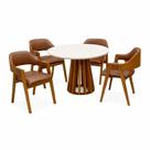 Mesa de Jantar Berlim 100cm Redonda com Vidro e 4 Cadeiras Perola em material sintético Madeira Cel Móveis Cor Cinamomo Off White com Tecido Marrom Mesa de Jantar Berlim 100cm Redonda com Vidro e 4 Cadeiras Perola em material sintético Madeira Cel Móveis Cor Cinamomo Off White com Tecido Marrom