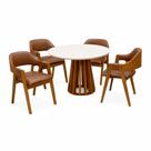 Mesa de Jantar Berlim 100cm Redonda com Vidro e 4 Cadeiras Perola em material sintético Madeira Cel Móveis Cor Cinamomo Off White com Tecido Marrom Mesa de Jantar Berlim 100cm Redonda com Vidro e 4 Cadeiras Perola em material sintético Madeira Cel Móveis Cor Cinamomo Off White com Tecido Marrom