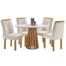 Mesa de Jantar Berlim Redonda com 4 Cadeiras Cel Móveis Cor Cinamomo Off White com Tecido Bege