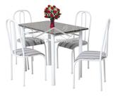 Mesa De Jantar C/ 4 Cadeiras Granito Madri 1.00m Aço Branca