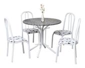 Mesa De Jantar C/ 4 Cadeiras Granito Red Monaco. Aço Branca