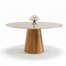 Mesa de Jantar Calêndula - Base Cone Madeira Laminada - Tampo Redondo Chanfrado 100% MDF e Vidro Colado de Fábrica Taman