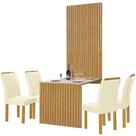 Mesa de Jantar Cancun 120x90 com Painel Ripado Cel Móveis Cinamomo Off White Cor Cinamomo Off White com Tecido Bege