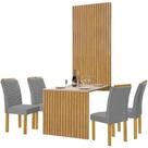 Mesa de Jantar Cancun 120x90 com Painel Ripado Cel Móveis Cinamomo Off White Cor Cinamomo Off White com Tecido Grafite Mesa de Jantar Cancun 120x90 com Painel Ripado Cel Móveis Cinamomo Off White Cor Cinamomo Off White com Tecido Grafite