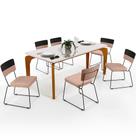 Mesa De Jantar Capri 160 Off White 6 Cadeiras Allana B05 Faixa Facto Preto Linho Rosê - Lyam Decor
