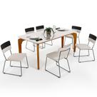 Mesa De Jantar Capri 160cm Off White 6 Cadeiras Allana B05 Faixa Corano Preto Linho Cru - Lyam Decor