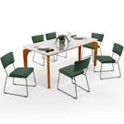 Mesa De Jantar Capri 160cm Off White Nature Com 6 Cadeiras Allana B05 Facto Verde Musgo - Lyam Decor