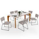 Mesa De Jantar Capri 160cm Off White Nature Com 6 Cadeiras Allana B05 Linho Bege - Lyam Decor