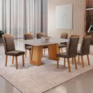 Mesa de Jantar Carolina 180cm Tampo MDF Vidro Canto Copo com 6 Cadeiras Lorena Moderna Mobília