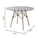 Mesa de Jantar Charles Eames Redonda Pés Madeira Tampo Vidro Eiffel Wood 110cm