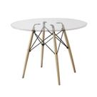 Mesa de Jantar Charles Eames Redonda Pés Madeira Tampo Vidro Eiffel Wood 90cm