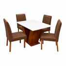 Mesa de Jantar Classic 120x80cm com Vidro e 4 Cadeiras Giulia em Veludo Estofadas Cel Móveis Cor Cinamomo Off White com Tecido Marrom