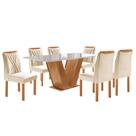 Mesa de Jantar Classic 160x80cm com 6 Cadeiras Lisboa Cel Móveis Cinamomo Off White Cor Cinamomo Off White com Tecido Bege