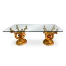 Mesa de Jantar Clássica Dourada com Tampo de Vidro 85x115x210cm para 6 Cadeiras