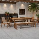 Mesa de Jantar Com 02 Bancos de Madeira e 02 Cadeiras com Braço Trammare C07 Corda Areia - Lyam Decor