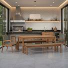 Mesa de Jantar Com 02 Bancos de Madeira e 02 Cadeiras com Braço Trammare C07 Corda Verde Oliva - Lyam Decor