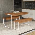 Mesa de Jantar com 2 Bancos LI013 136cm Crome Industrial Marrom/Canela/Branco Brilho