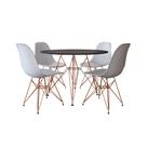 Mesa de Jantar com 4 Cadeiras Eames Eiffel Brancas Tampo Redondo Preto 110cm com Base em Ferro Cobre