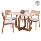 Mesa de Jantar com 4 Cadeiras Oiti Conjunto Bromelia 1,30 Madeira/Off White/Linho Cru