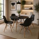 Mesa de Jantar com 4 Cadeiras Pretas Eames 90cm Base Madeira Tampo Preto - Up Home