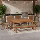 Mesa de Jantar Com Banco de Madeira 180cm e 04 Cadeiras Trammare C07 Corda Náutica Verde Oliva - Lyam Decor