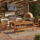 Mesa de Jantar Com Banco de Madeira 180cm e 04 Cadeiras Trammare C07 Corda Ocre - Lyam Decor