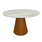 Mesa de Jantar Cone 100 cm Tampo Cerâmica Esmaltada Calacatta Base Freijó