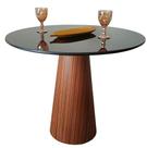 Mesa de Jantar Cone 90 cm Base Madeira Pau Ferro Rajado Tampo Laca + Vidro