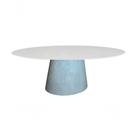 Mesa De Jantar Cone Cimento Queimado Oval 180x100 Cm Tampo Laqueado Cor Branco