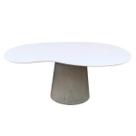 Mesa De Jantar Cone Orgânica 120x80cm Base Cimento Queimado Tampo Branco