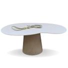 Mesa De Jantar Cone Orgânica Bean 160x90cm Base Cimento Queimado Tampo Branco