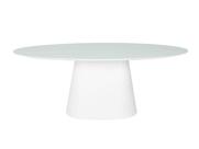 Mesa de Jantar Cone Oval 160x90 cm Tampo Laca Branca + Vidro Base Branca