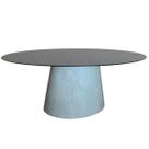 Mesa de Jantar Cone Oval 244x137cm Tampo Madeira Laqueada Base Cimento Queimado