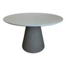 Mesa De Jantar Cone Redonda 100 cm Tampo Laqueado Cinza + Vidro Base Corda Náutica Cinza