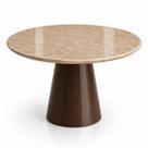 Mesa de Jantar Cone Redondo 140 cm Tampo Mármore Travertino Base Laca Marrom Cacau