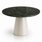 Mesa de Jantar Cone Redondo 140 cm Tampo Mármore Verde Guatemala Base Laca Off White