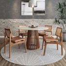 Mesa De Jantar Cone Ripado Redonda 130cm Madeira Off White