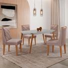 Mesa De Jantar Copper 120cm Mdf Vidro Com 4 Cadeiras Moderna Linho Capuccino/off/nat/serig. Off