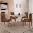 Mesa De Jantar Copper 120cm Mdf Vidro Com 4 Cadeiras Moderna Veludo Marrom/nat/off/serig. Off