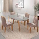 Mesa De Jantar Copper 120cm Tampo Mdf 4 Cadeiras Moderna Linho Capuccino/off/nat/serig. Off